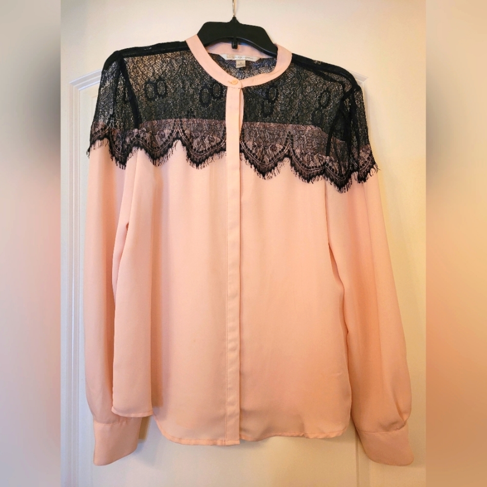 LC Lauren Conrad light pink and black button up blouse - M